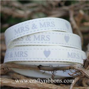 Wedding Owl Ribbon - Mrs & Mrs Bridal White